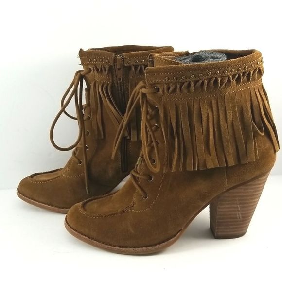 Gianni Bini Suede/Leather Fringe Lace Up Ankle Boots/Booties. Size 8M.  S667 - Picture 3 of 6